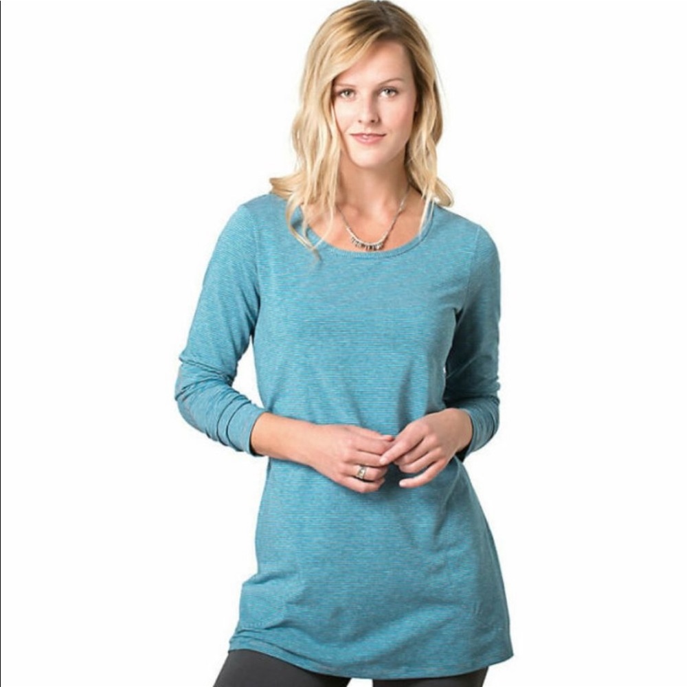 Toad&Co Swifty Tunic Top Red Gray Striped Pockets UPF Casual Womens Small